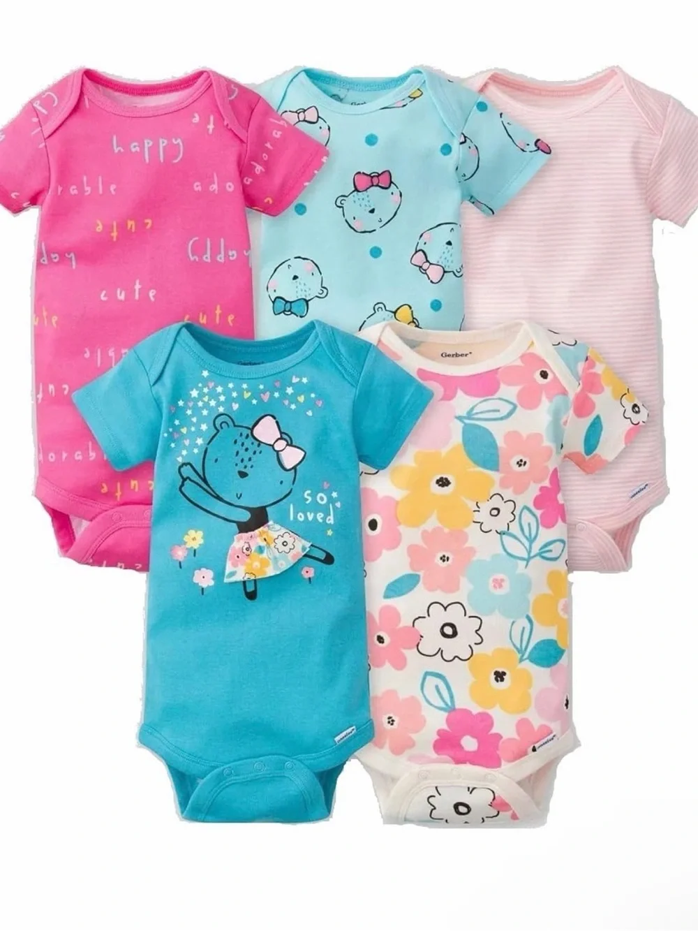 Baby Girls Multi-Color Floral & Character One-Piece Bodysuit Pack Size 0-3M